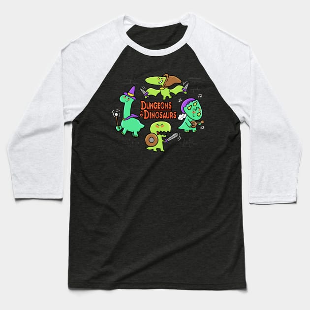 Dungeons & Dinos Baseball T-Shirt by Queenmob